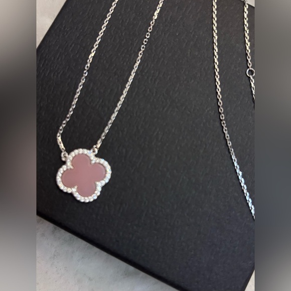 Rachel Zoe Designer Silver and Pink Clover Pendant Necklace - Picture 3 of 3